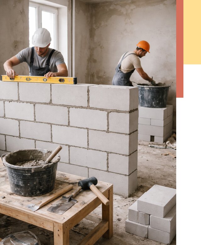 Кладка перегородок из газобетона в Истре от 3251 руб. под ключ | ОТДЕЛОЧНИК-Ста