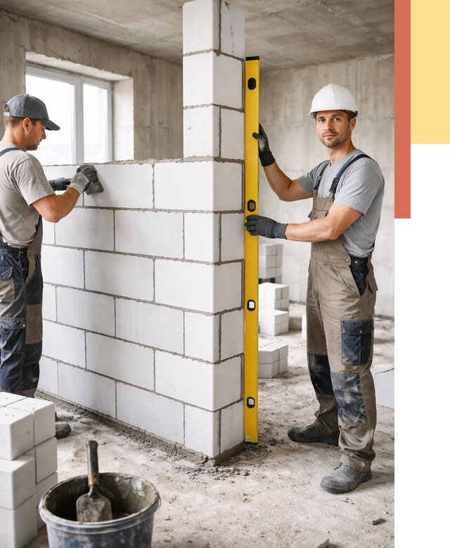 Кладка перегородок из пеноблока в Истре от 1829 руб. под ключ | ОТДЕЛОЧНИК-Ста