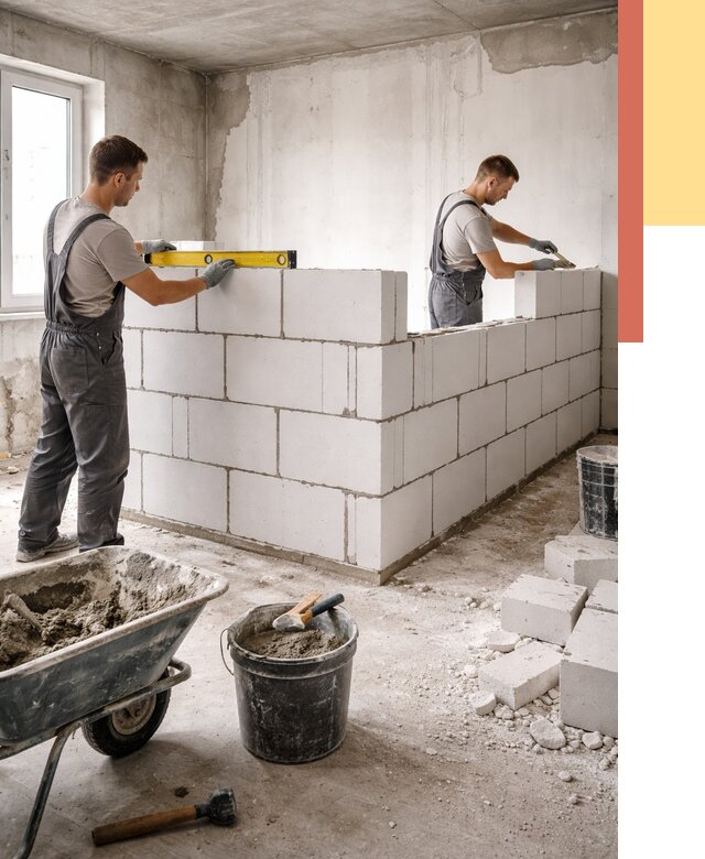 Кладка перегородок из ПГП в Истре от 2540 руб./м2 — монтаж и возведение под ключ | ОТДЕЛОЧНИК-Ста