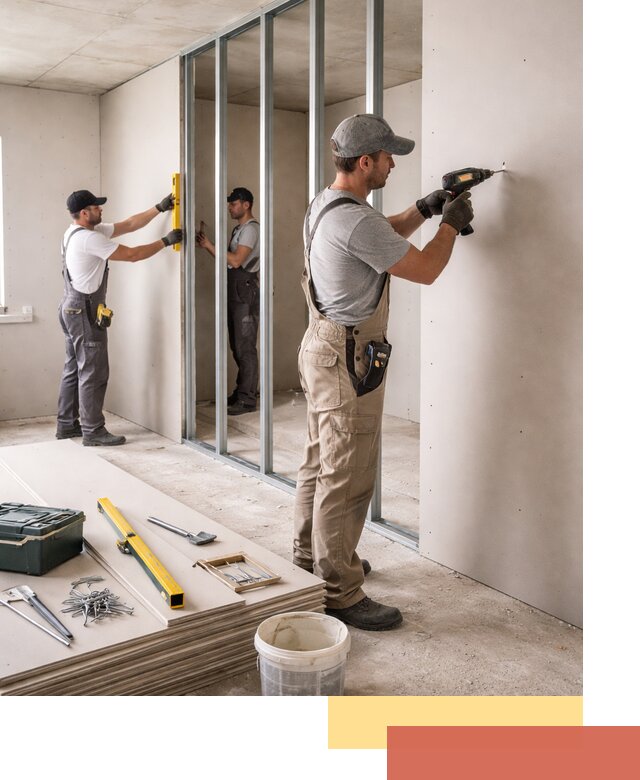 Однослойная перегородка из гипсокартона в Истре под ключ, монтаж и отделка