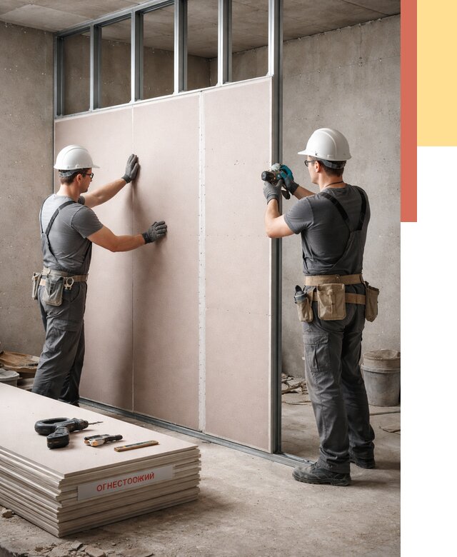 Перегородка из огнестойкого гипсокартона в Истре от 1880 руб. под ключ | ОТДЕЛОЧНИК-Ста