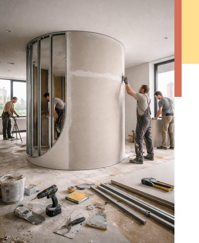 Радиусная перегородка из гипсокартона в Истре от 2946 руб. под ключ | ОТДЕЛОЧНИК-Ста