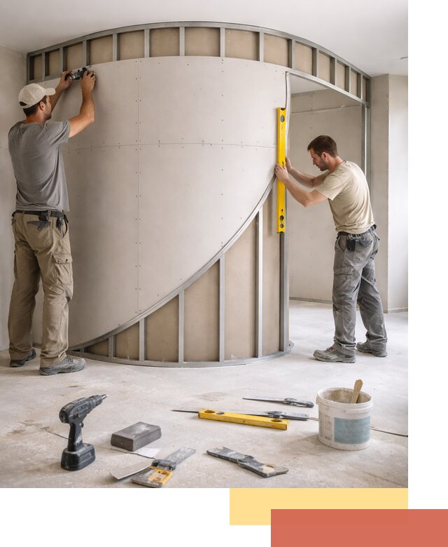 Радиусная перегородка из гипсокартона в Истре под ключ