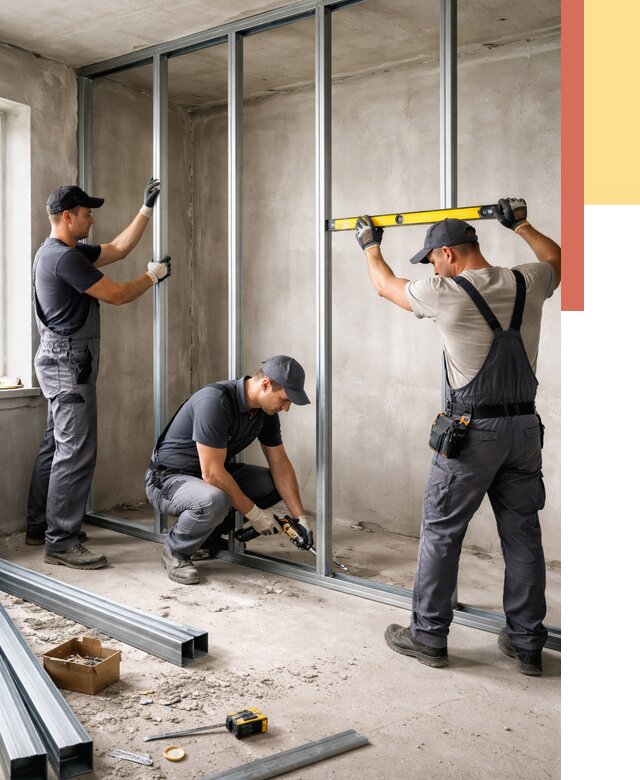 Монтаж каркаса перегородки из профиля в Истре от 762 руб. | ОТДЕЛОЧНИК-Ста