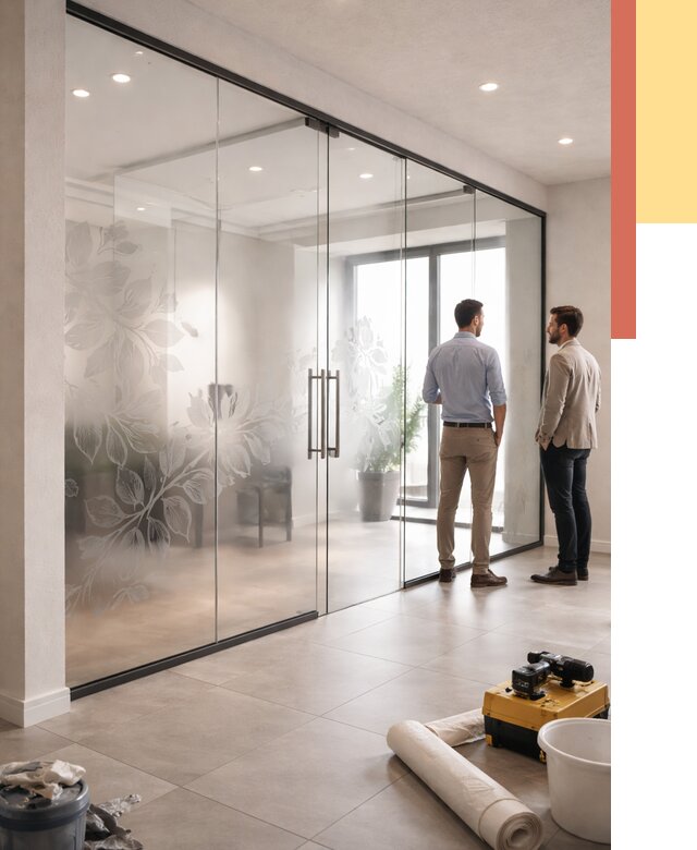 Стеклянные перегородки с рисунком в Истре от 12700 руб. монтаж и нанесение | ОТДЕЛОЧНИК-Ста