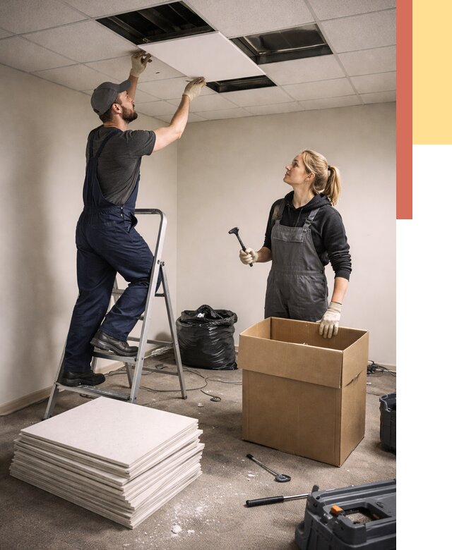 Демонтаж потолочной плитки в Истре от 4572 руб. быстро и недорого | ОТДЕЛОЧНИК-Ста