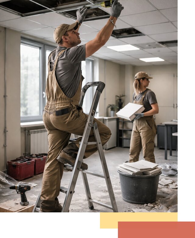 Ремонт потолка Армстронг и замена плит в Истре