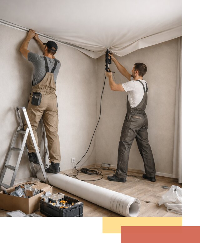 Монтаж цветного натяжного потолка в Истре за один день