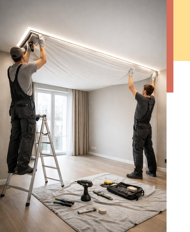 Монтаж парящего натяжного потолка в Истре от 4572 руб. быстро и недорого | ОТДЕЛОЧНИК-Ста