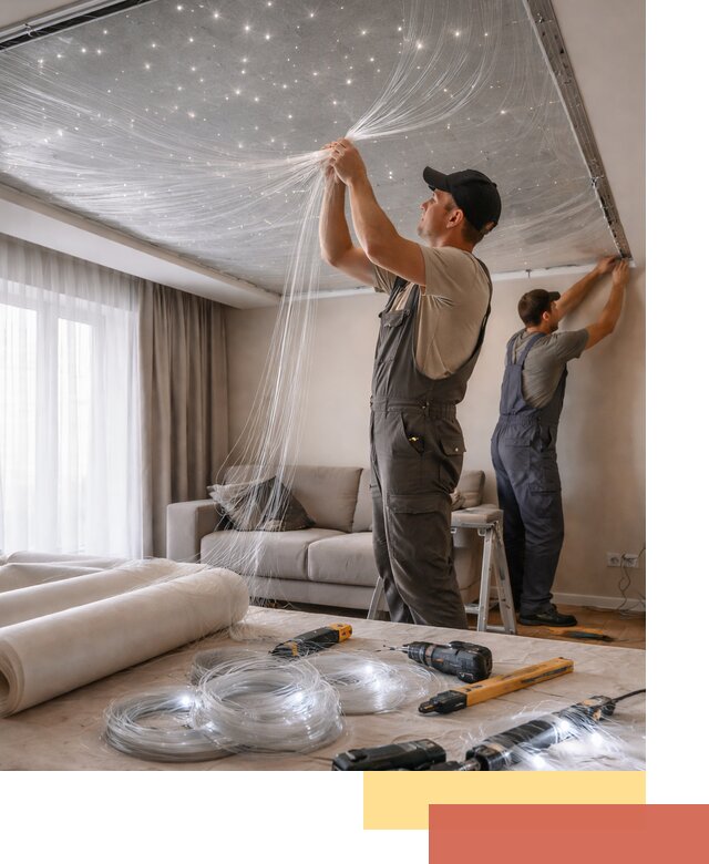 Монтаж натяжного потолка «Звездное небо» в Истре