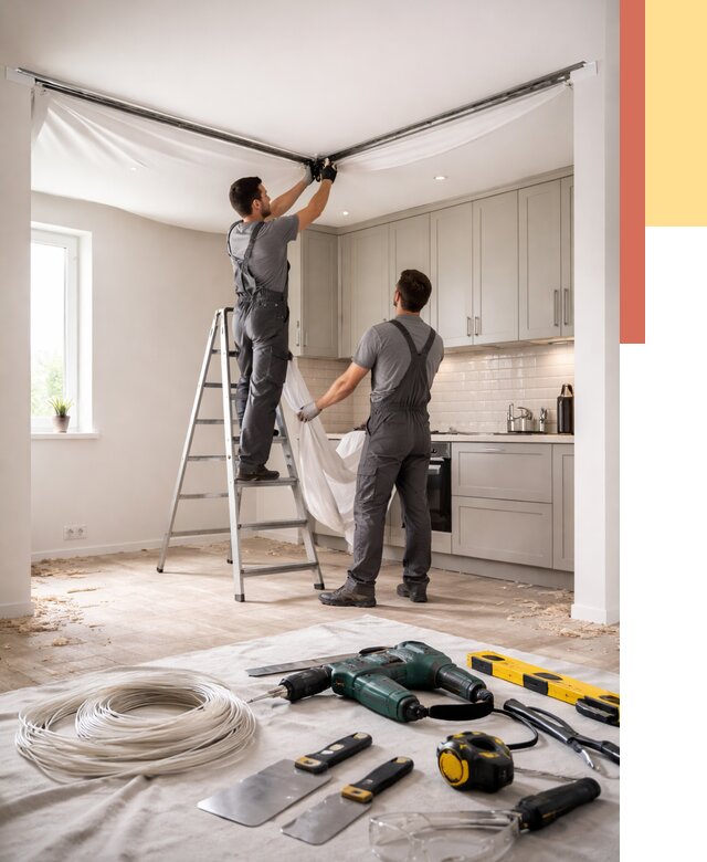 Установка натяжного потолка на кухне в Истре от 2438 руб. | ОТДЕЛОЧНИК-Ста