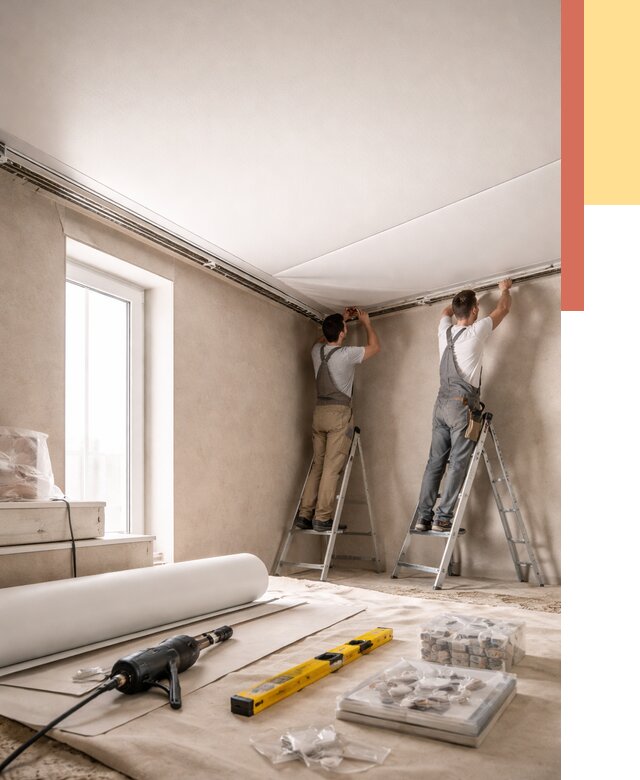 Монтаж натяжного потолка в спальне в Истре от 3861 руб. под ключ | ОТДЕЛОЧНИК-Ста