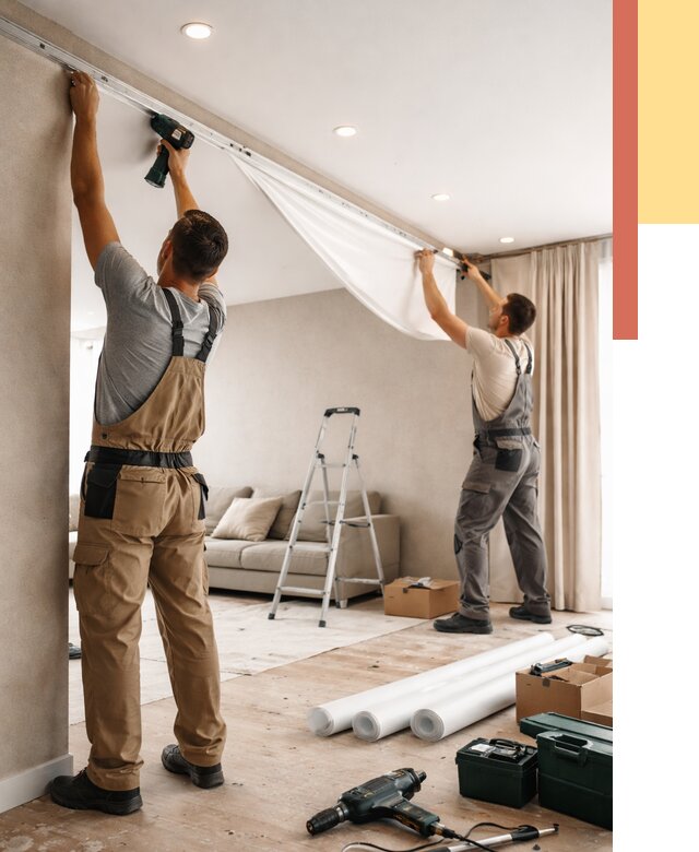 Монтаж натяжного потолка в гостиной в Истре от 559 руб. | ОТДЕЛОЧНИК-Ста