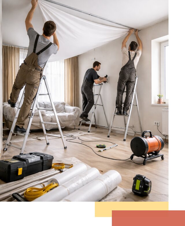 Монтаж натяжного потолка в гостиной в Истре