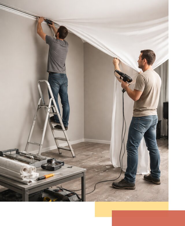 Монтаж натяжного потолка в студии в Истре