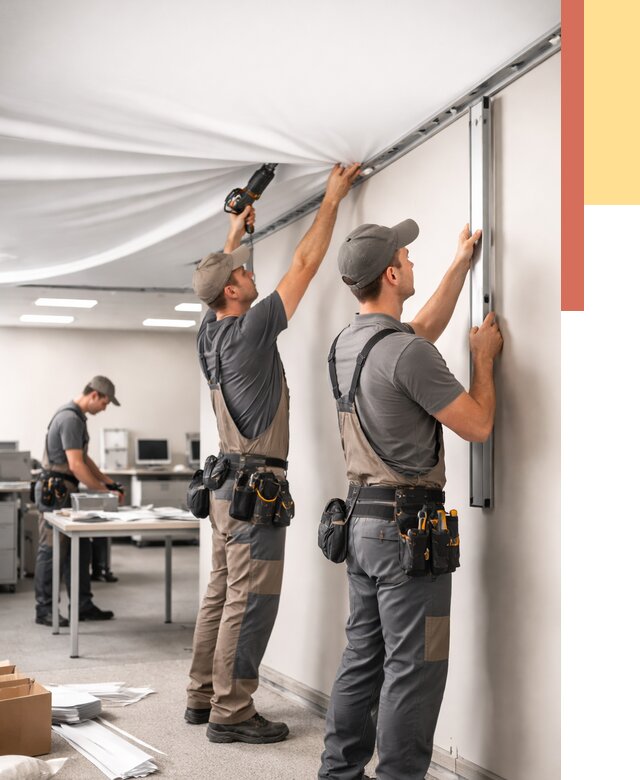 Монтаж натяжного потолка в офисе в Истре от 457 руб/м² — быстро и недорого | ОТДЕЛОЧНИК-Ста