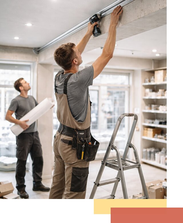 Монтаж натяжных потолков в магазине в Истре