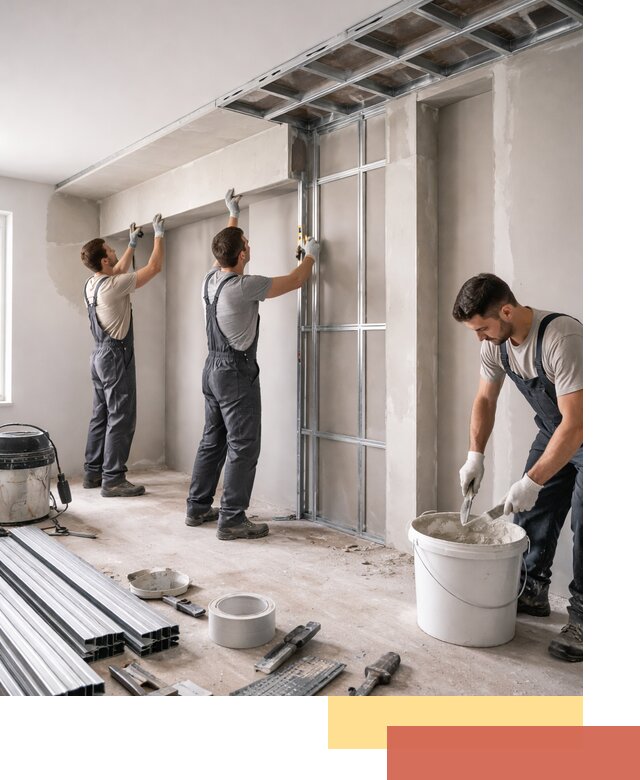 Монтаж потолка из гипсокартона с нишей в Истре